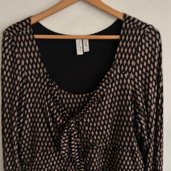 Anthropologie Meadow Rue Josalyn Brown Black Tie Front Diamond Print Top XL - Picture 2 of 6